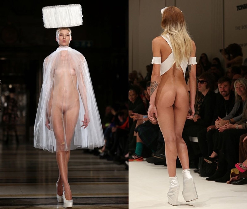 Худые голые модели на подиуме